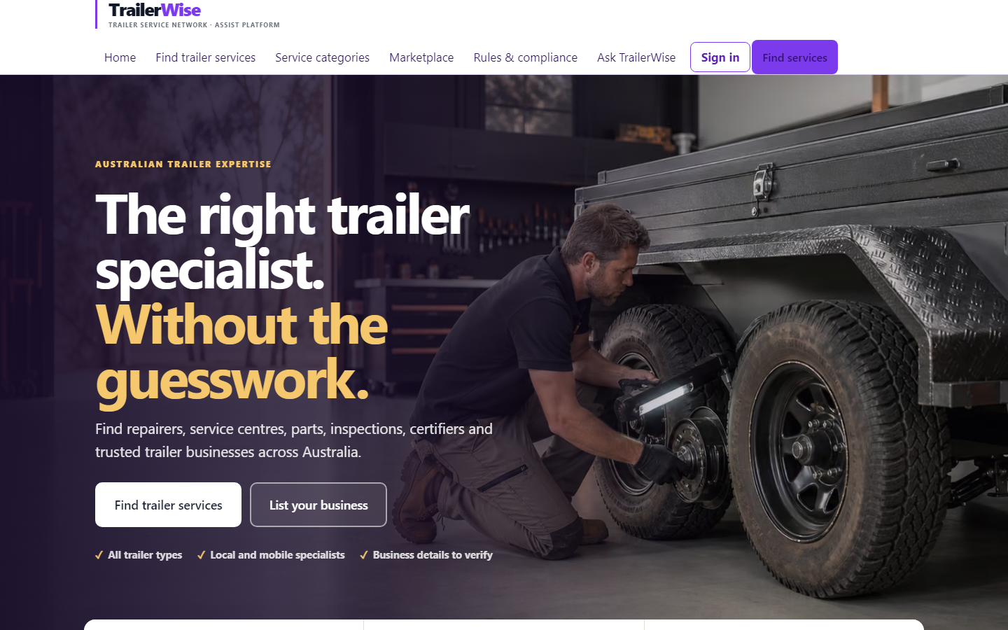 Live TrailerWise homepage
